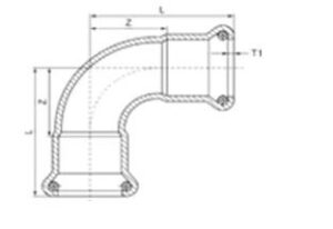 Aço inoxidável tipo M 90 Degree Elbow Pipe Press Fitting drawing