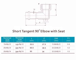 Viega type Short Tangent 90 Degree elbow Press Fitting - Stainless Steel Press Fitting - 1