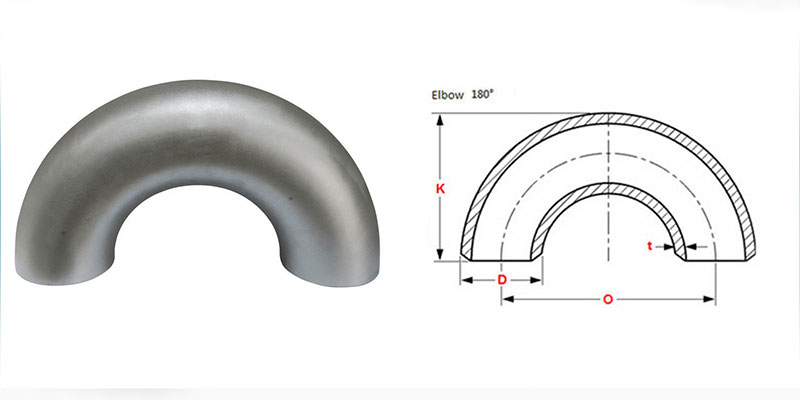 ASME B16.9 Buttweld 180° Short Radius Elbow Dimensions Drawing