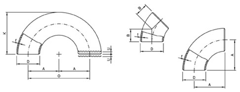 ASME B16.9 Buttweld 90° Long Radius Elbow Dimension Drawing