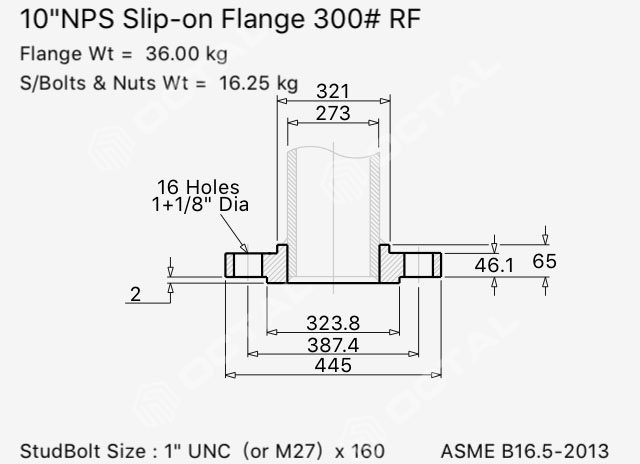 Stainless Steel Slip on flange 10inch dimension drawing