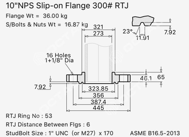 Stainless Steel Slip on flange 10inch rtj dimension drawing