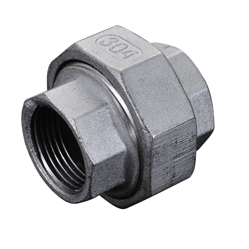 close-up of stainless steel pipe fittings and threaded connections